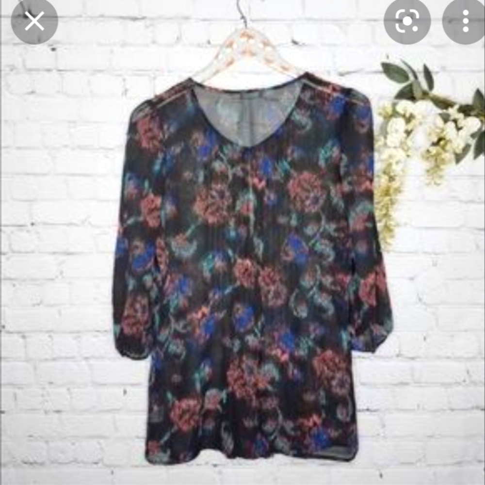 Urban Outfitters Kimchi‎ Blue Sheer Black Floral Blouse 2014 Tumblr Gothic